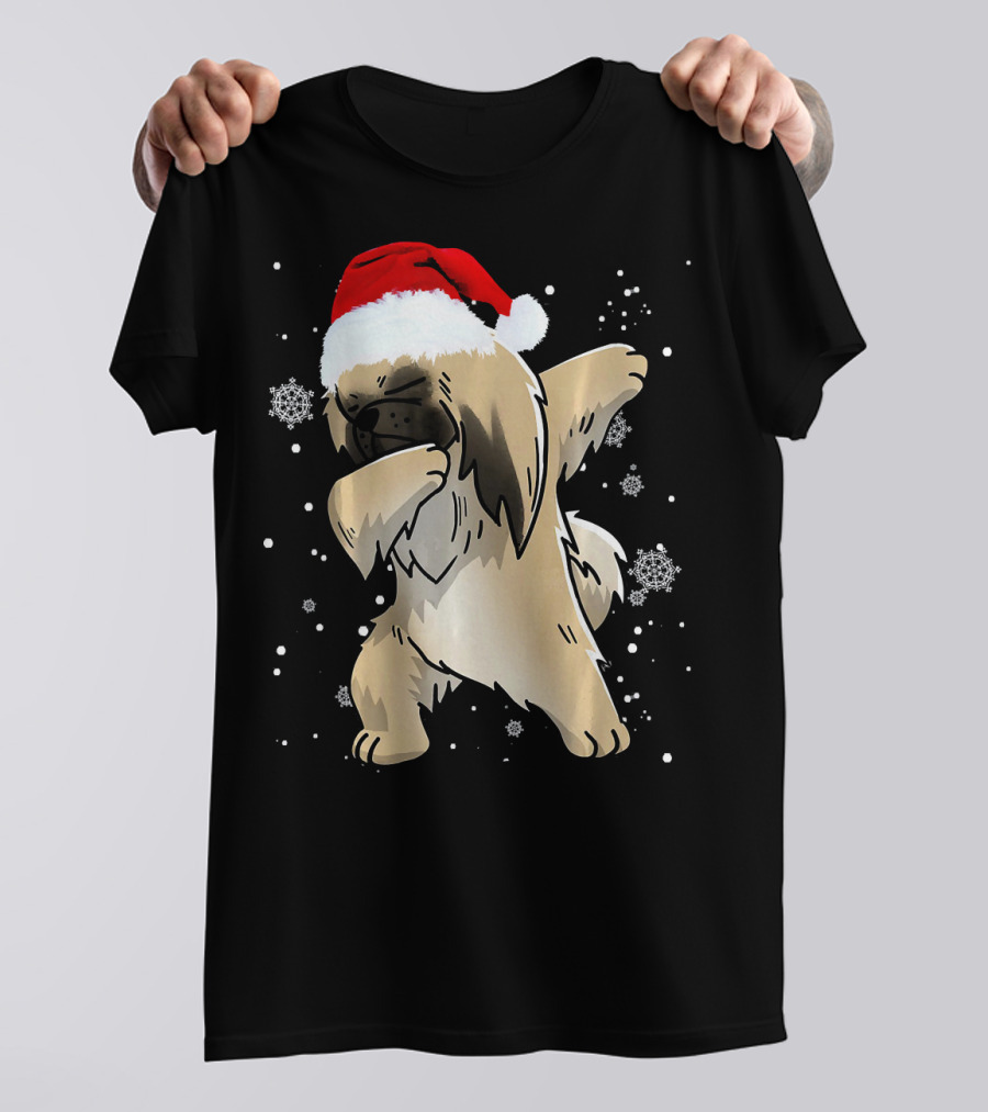 Pekingese Dabbing Christmas Santa Hat Snowflakes Love T-Shirt
