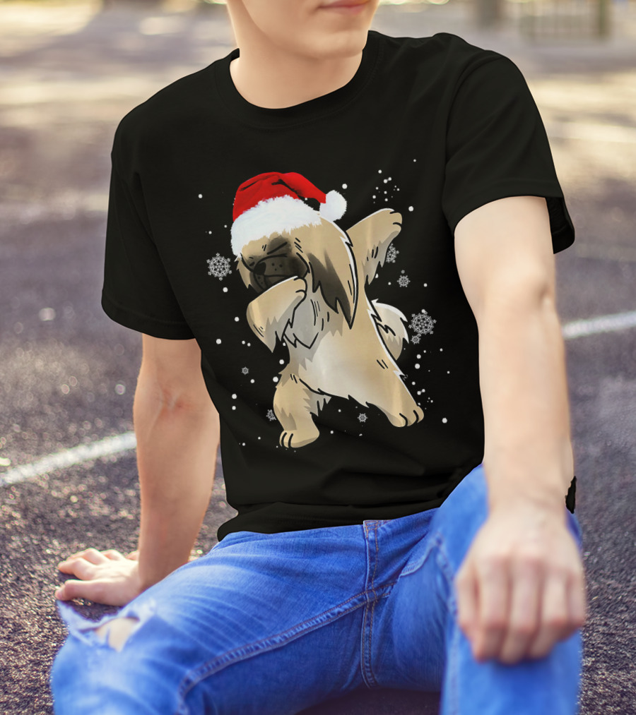 Pekingese Dabbing Christmas Santa Hat Snowflakes Love T-Shirt
