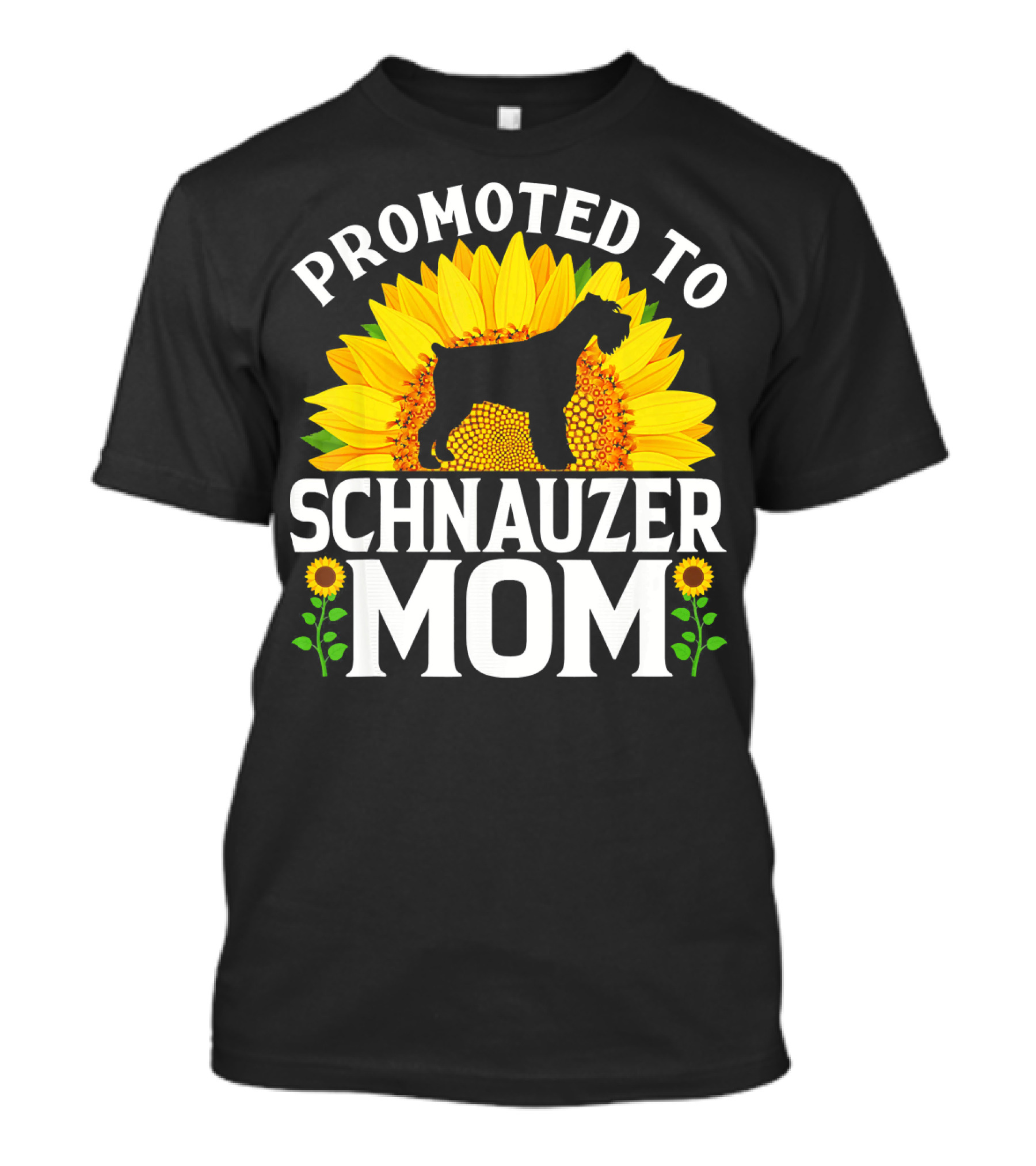 Promoted To Schnauzer Mom Sunflower Dog Silhouette Flowers T-Shirt