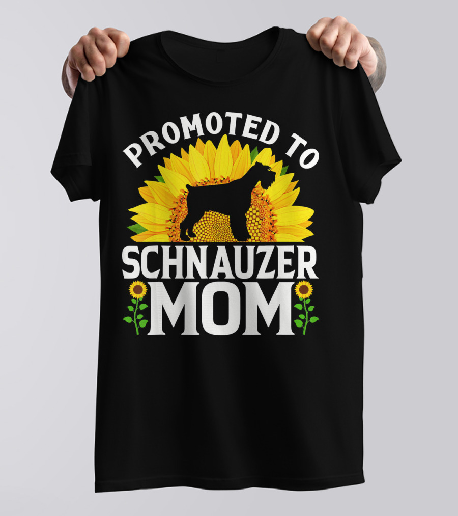 Promoted To Schnauzer Mom Sunflower Dog Silhouette Flowers T-Shirt