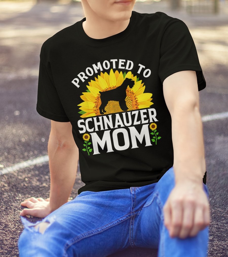 Promoted To Schnauzer Mom Sunflower Dog Silhouette Flowers T-Shirt