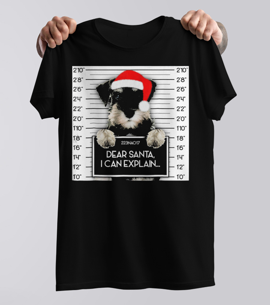 Dear Santa I Can Explain Xmas Miniature Schnauzer Mugshot Santa Hat T-Shirt