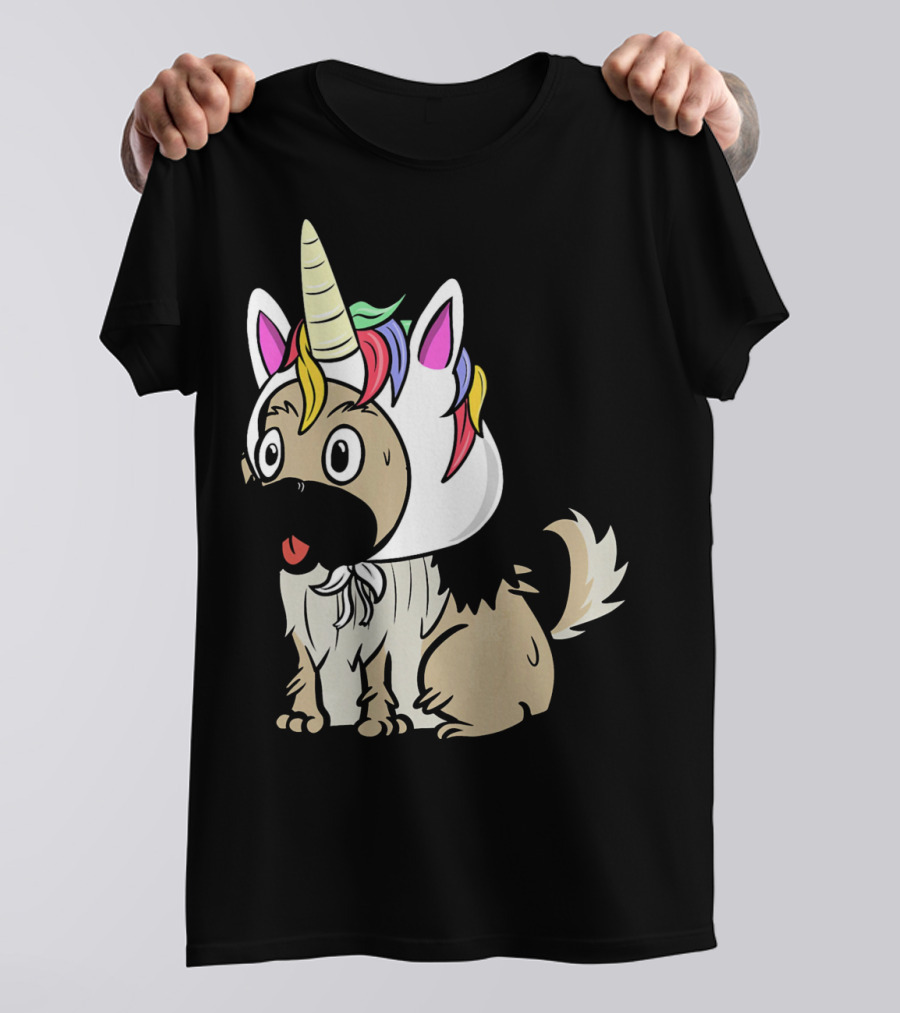 Pekingese Unicorn Hat Funny Dog Costume With Rainbow Mane And Horn T-Shirt