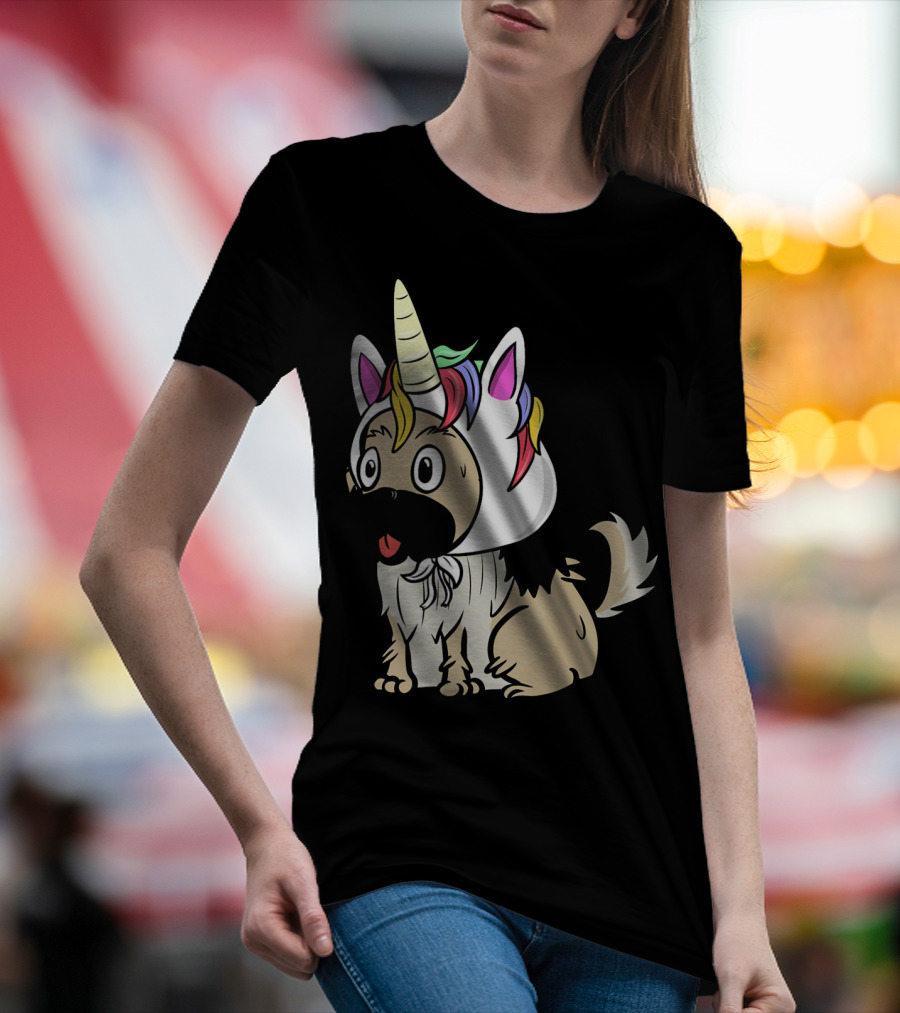 Pekingese Unicorn Hat Funny Dog Costume With Rainbow Mane And Horn T-Shirt
