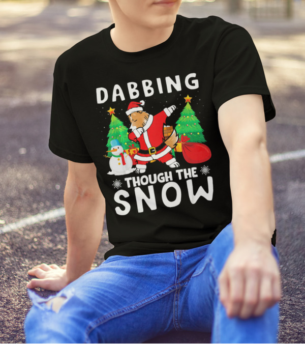 Dabbing Through The Snow Sheltie Christmas Scene T-Shirt
