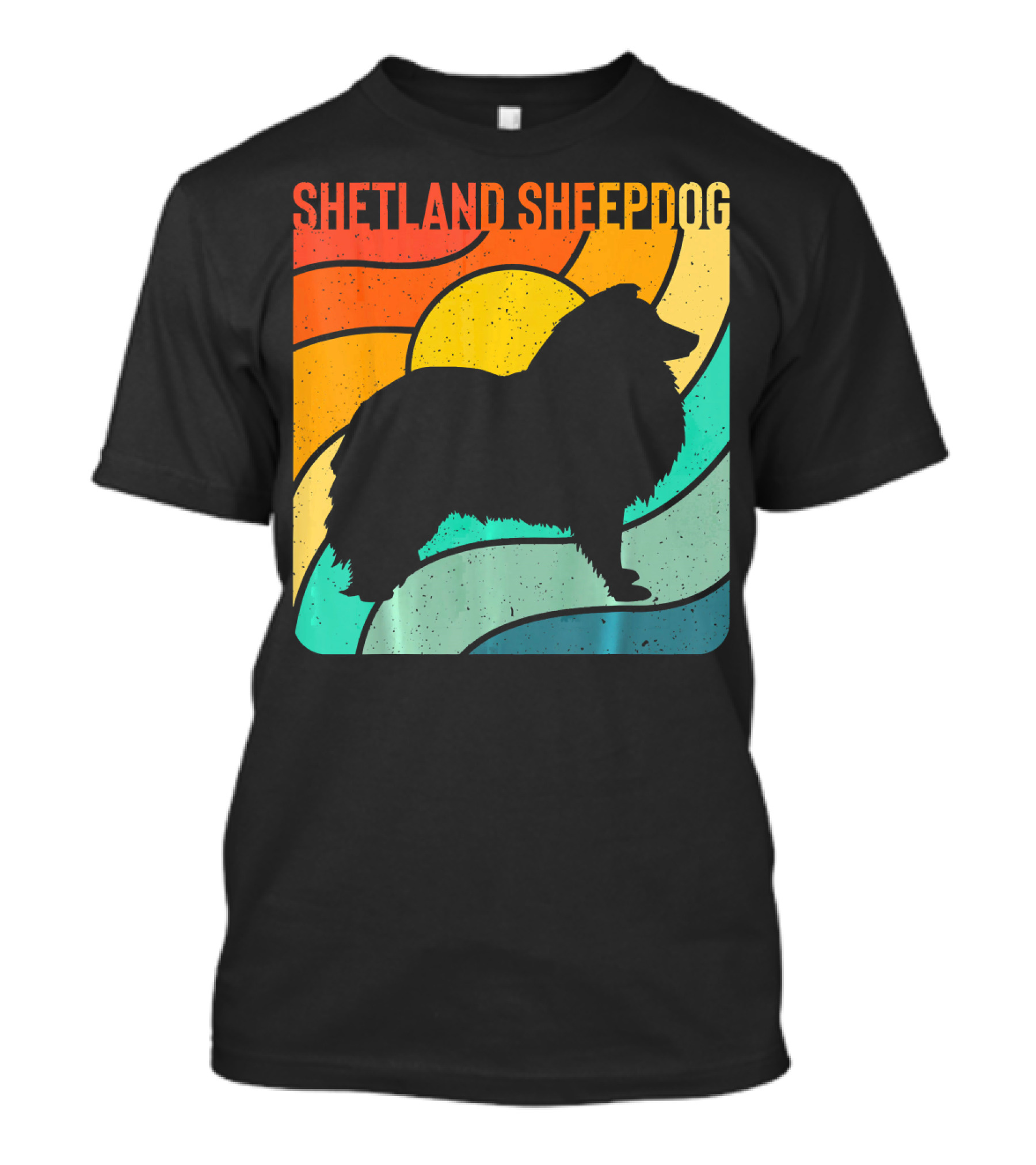 Shetland Sheepdog Silhouette Retro Sunset T-Shirt