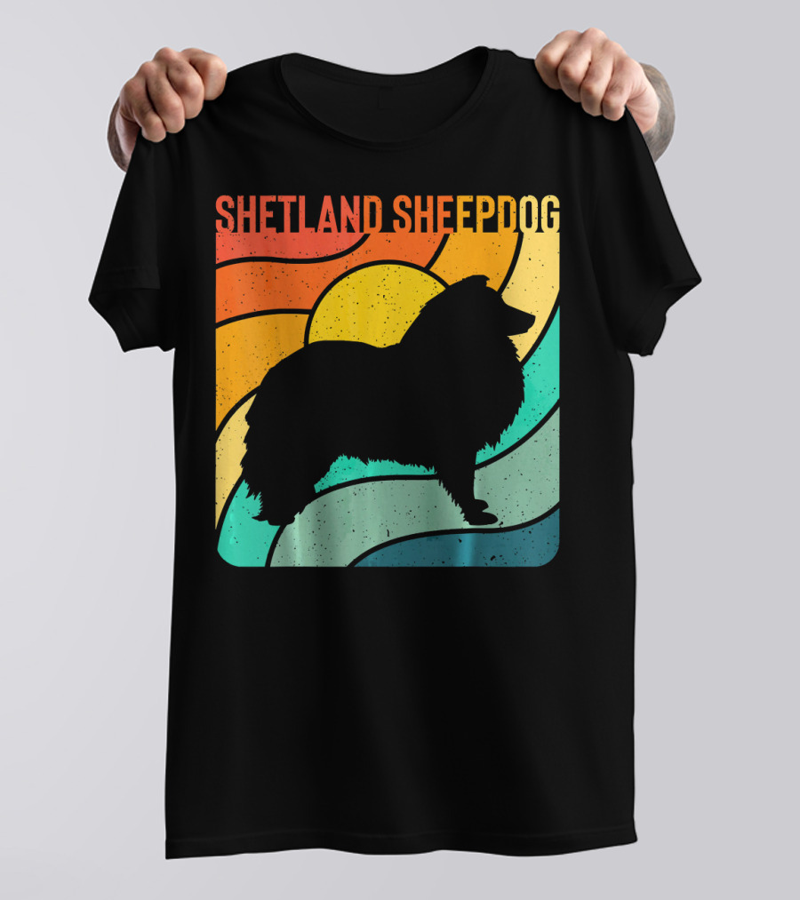 Shetland Sheepdog Silhouette Retro Sunset T-Shirt