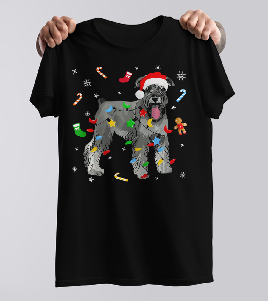 Schnauzer Christmas Lights Funny Dog Santa Hat Gingerbread Candy Canes Stars Snowflakes T-Shirt