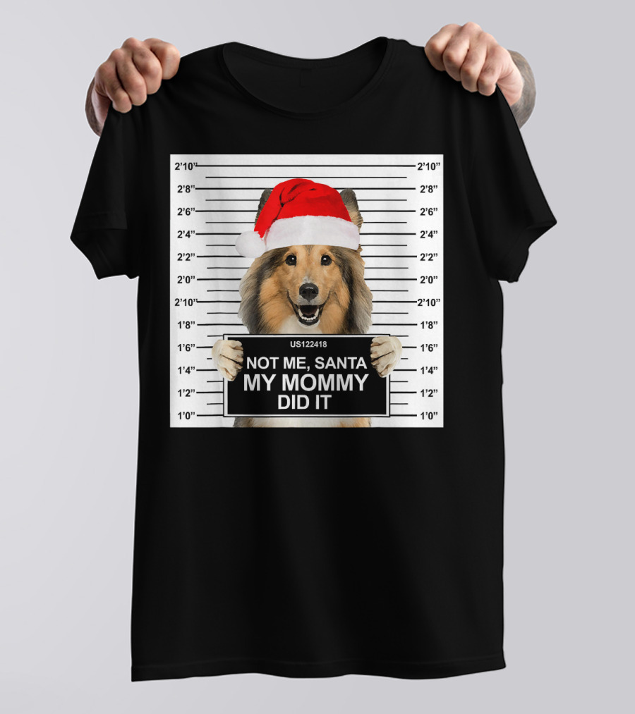 Not Me Santa My Mommy Did It Dog Mugshot Christmas Santa Hat T-Shirt