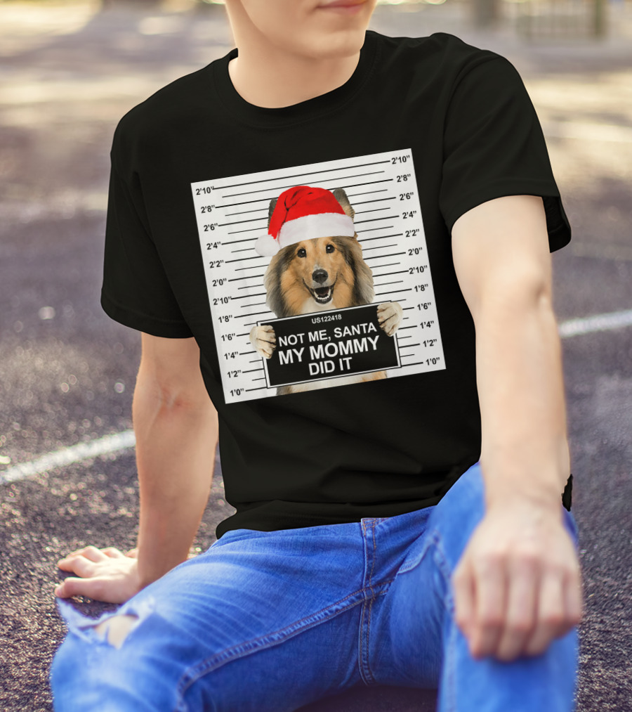 Not Me Santa My Mommy Did It Dog Mugshot Christmas Santa Hat T-Shirt