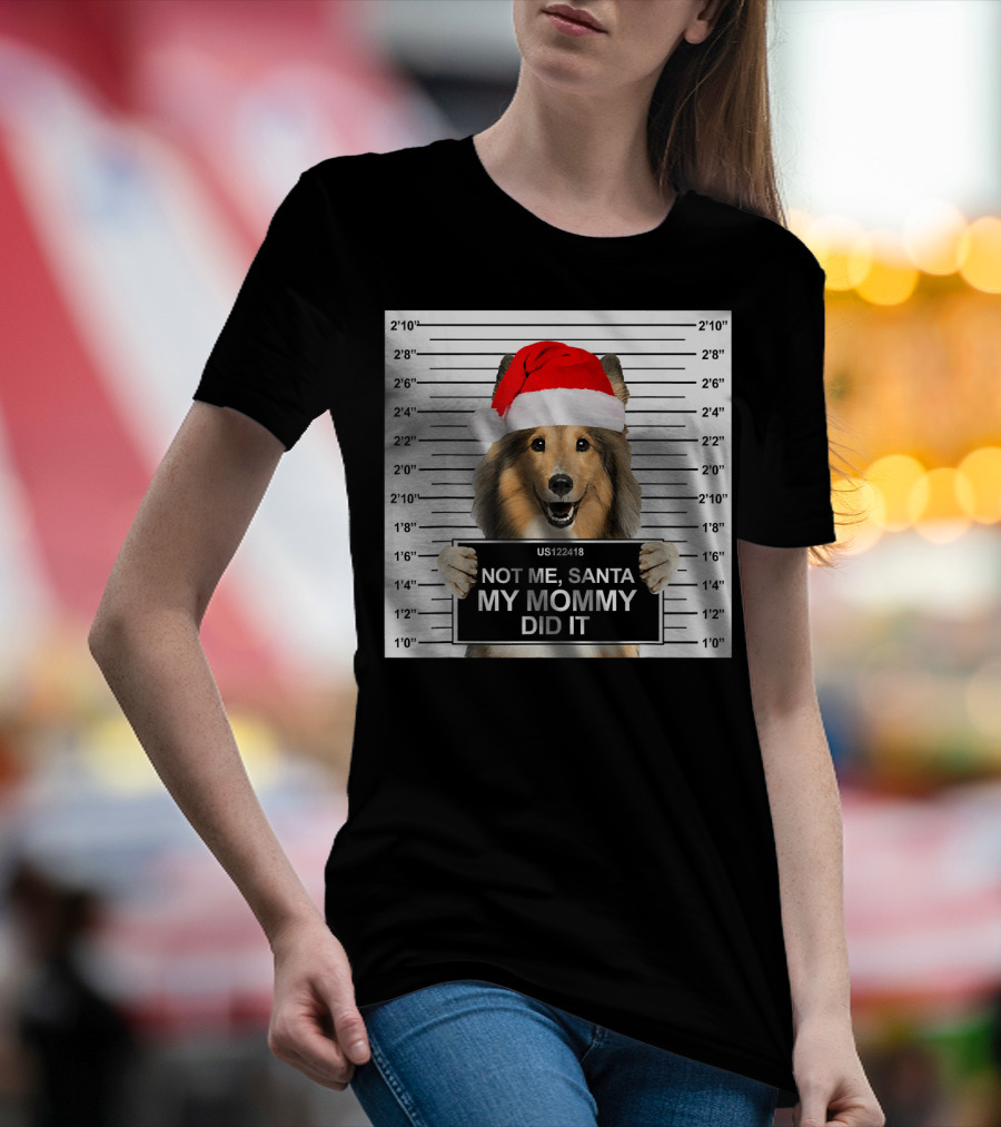 Not Me Santa My Mommy Did It Dog Mugshot Christmas Santa Hat T-Shirt
