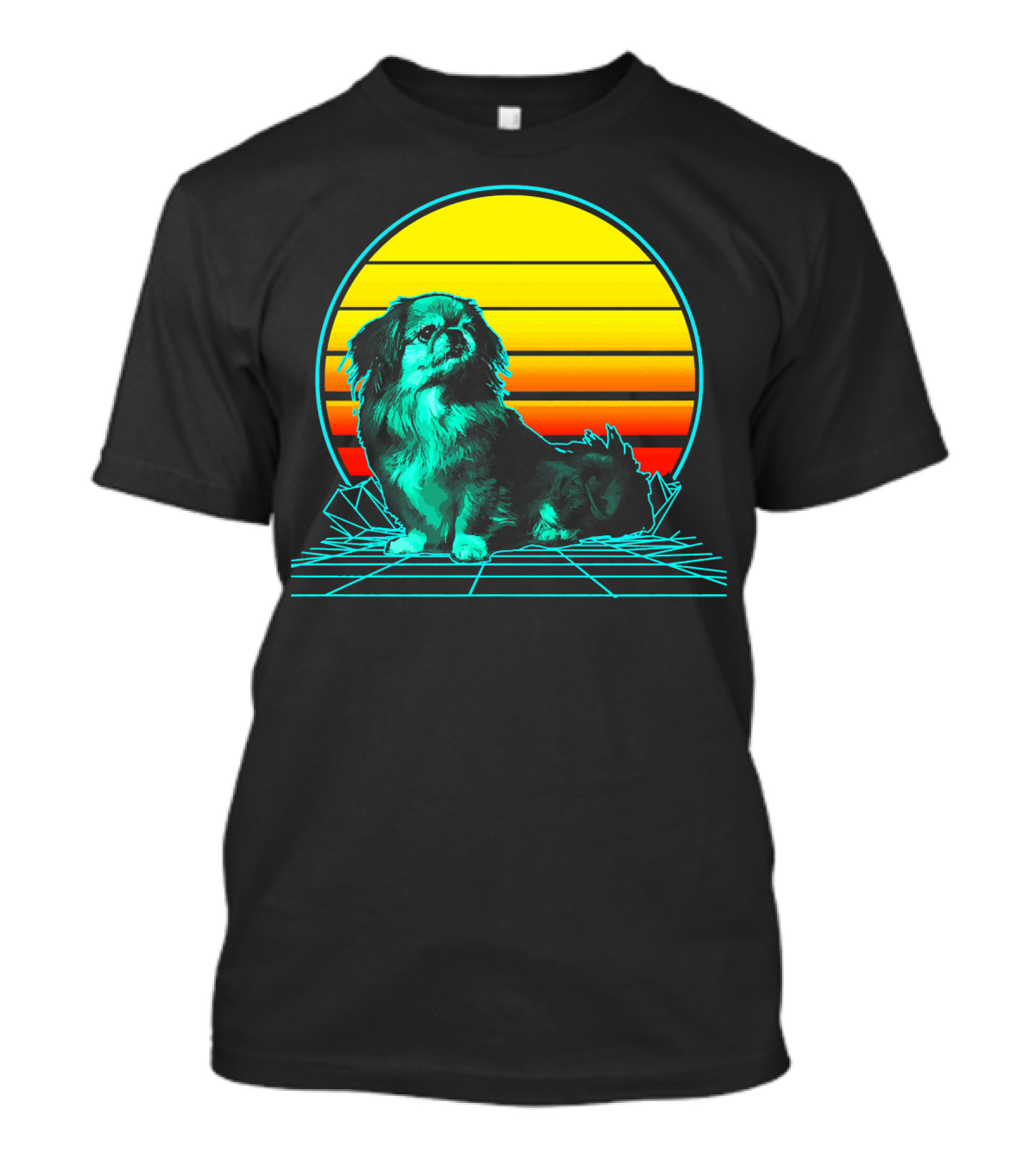 Vintage Pekingese Neon Sunset Vaporwave Aesthetic T-Shirt