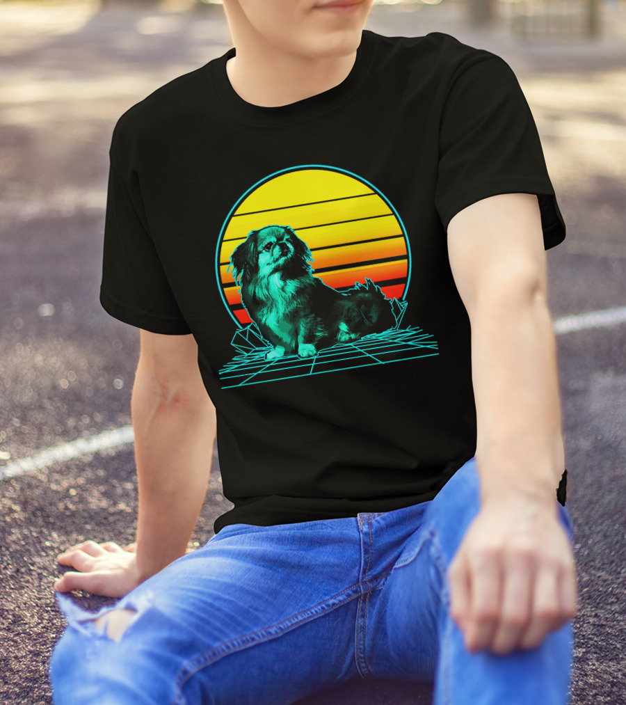 Vintage Pekingese Neon Sunset Vaporwave Aesthetic T-Shirt