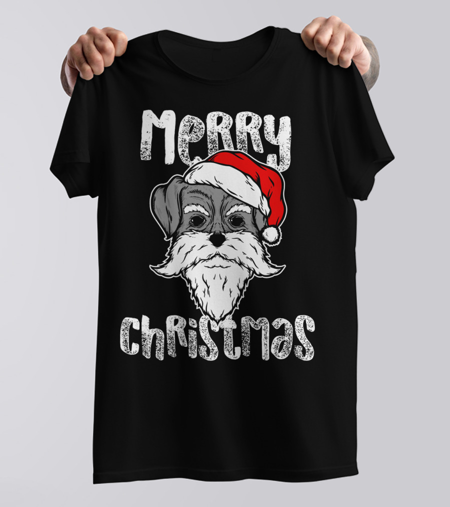 Merry Christmas Schnauzer Santa Hat T-Shirt