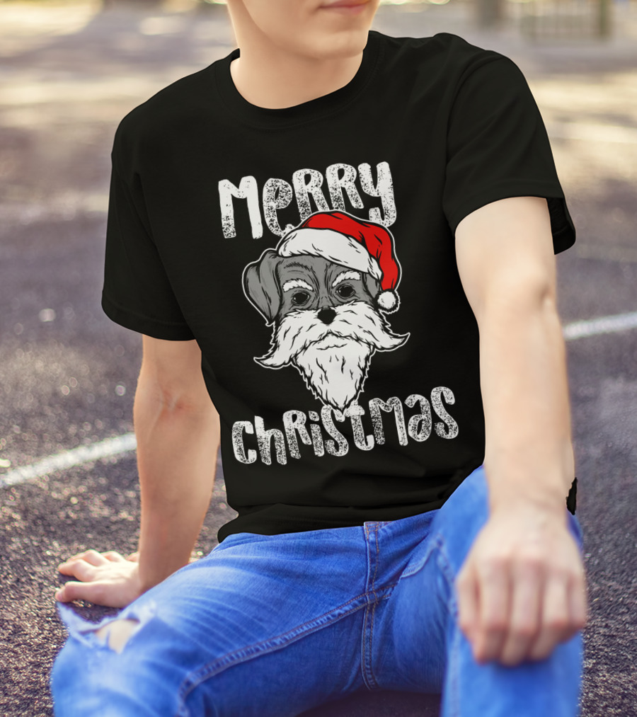 Merry Christmas Schnauzer Santa Hat T-Shirt