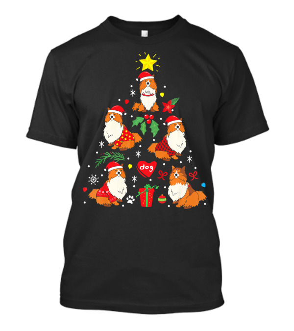 Christmas Tree Shetland Sheepdog Sheltie Santa Hat Dog T-Shirt