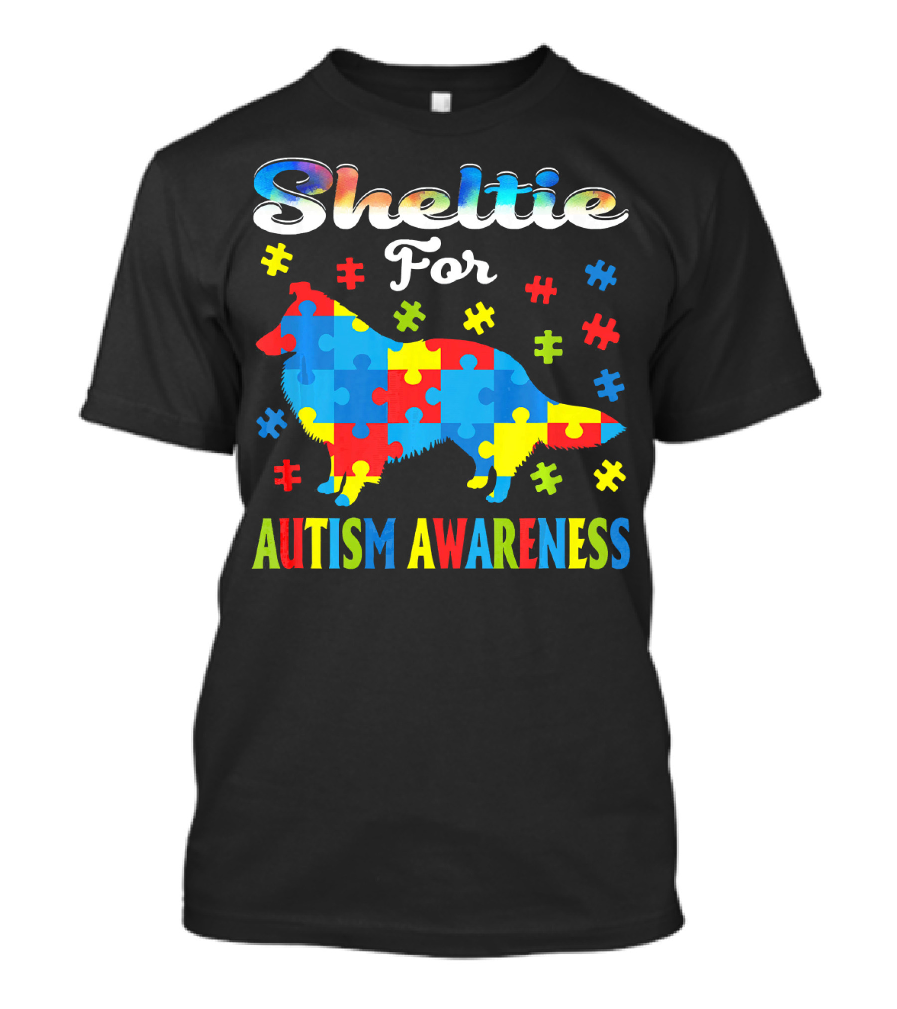 Sheltie For Autism Awareness Colorful Puzzle Pieces T-Shirt