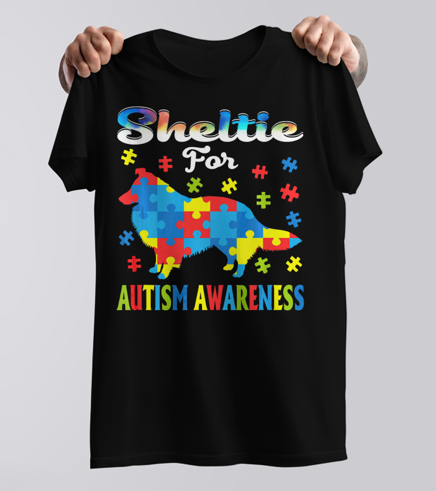 Sheltie For Autism Awareness Colorful Puzzle Pieces T-Shirt