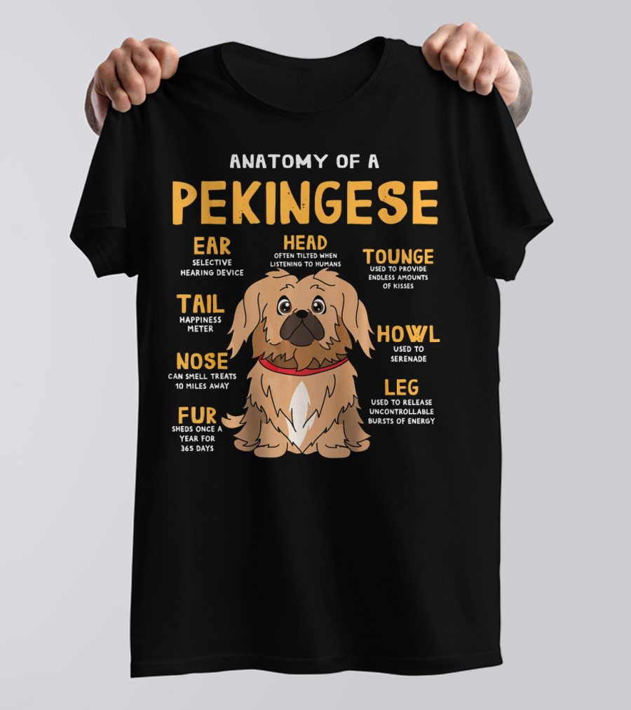 Anatomy Of A Pekingese Dog Funny Diagram With Ear Head Tongue Tail Nose Fur Howl Leg T-Shirt