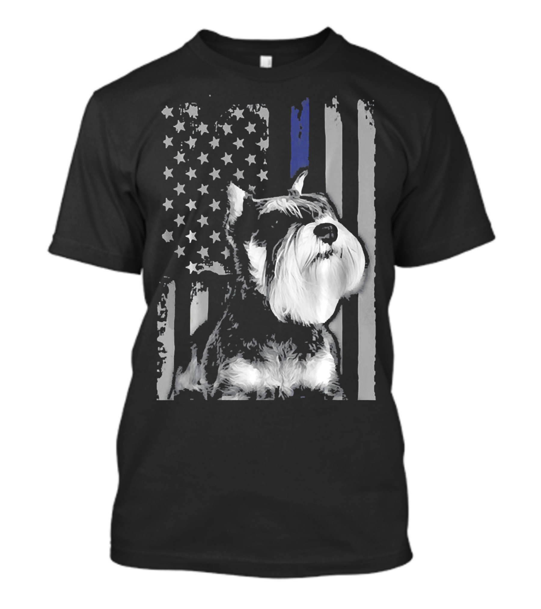 SCHNAUZER 02 American Flag Thin Blue Line Funny T-Shirt