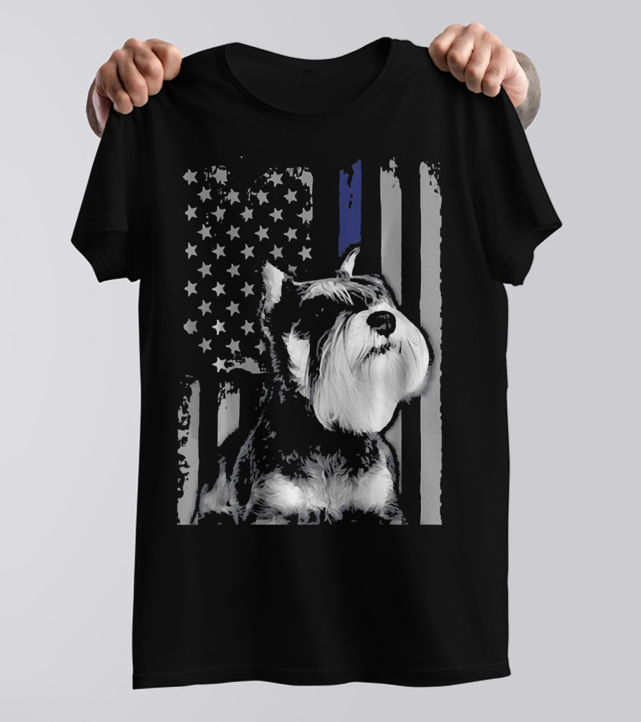 SCHNAUZER 02 American Flag Thin Blue Line Funny T-Shirt