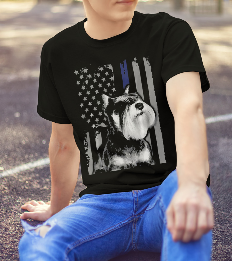SCHNAUZER 02 American Flag Thin Blue Line Funny T-Shirt