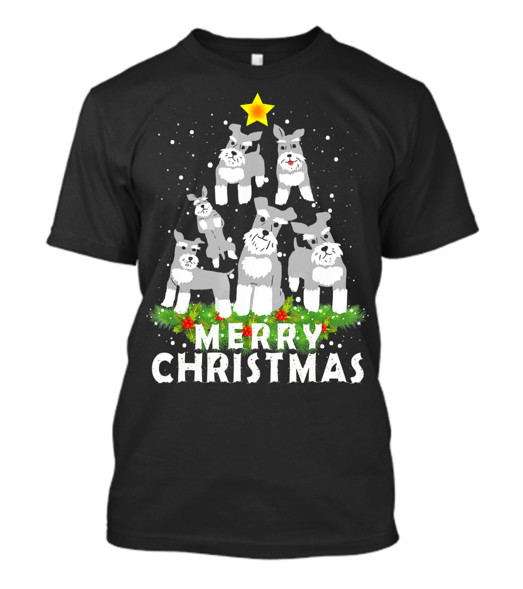 Merry Christmas Schnauzer Tree Star T-Shirt