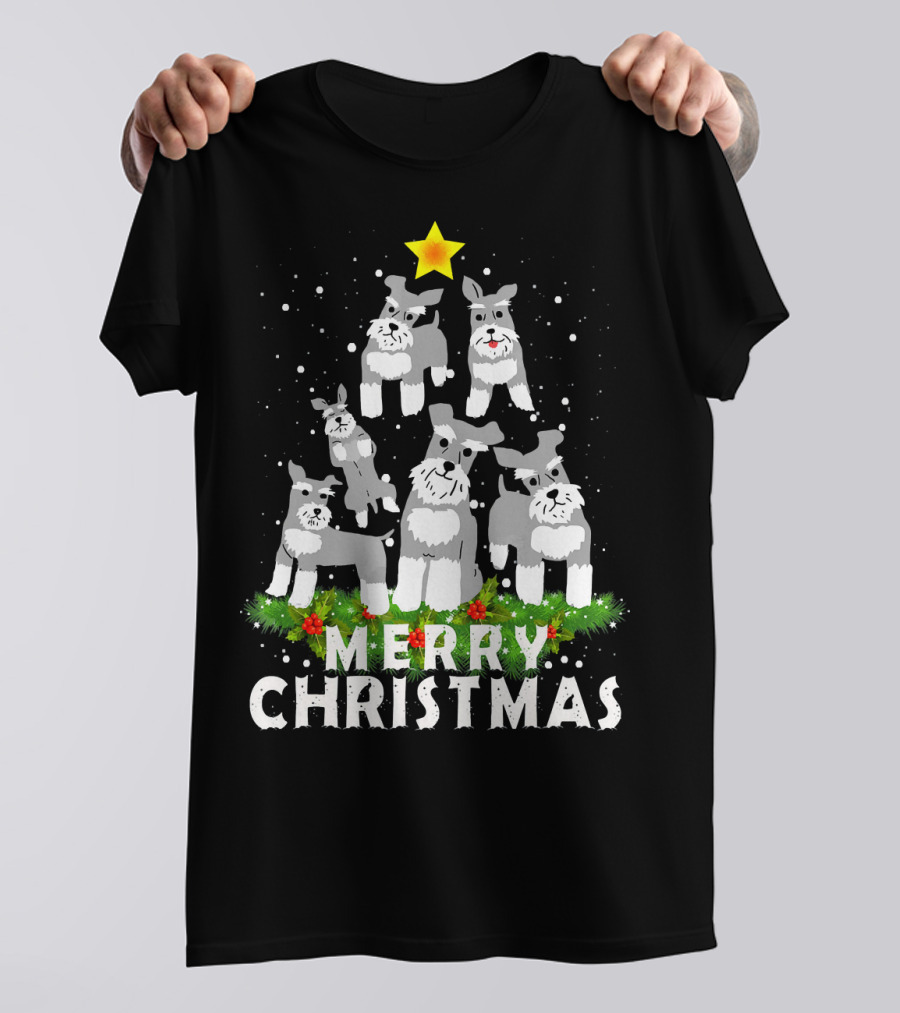 Merry Christmas Schnauzer Tree Star T-Shirt