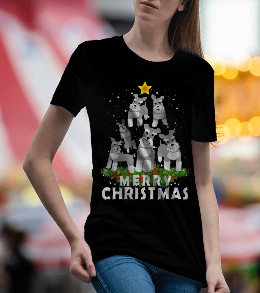 Merry Christmas Schnauzer Tree Star T-Shirt
