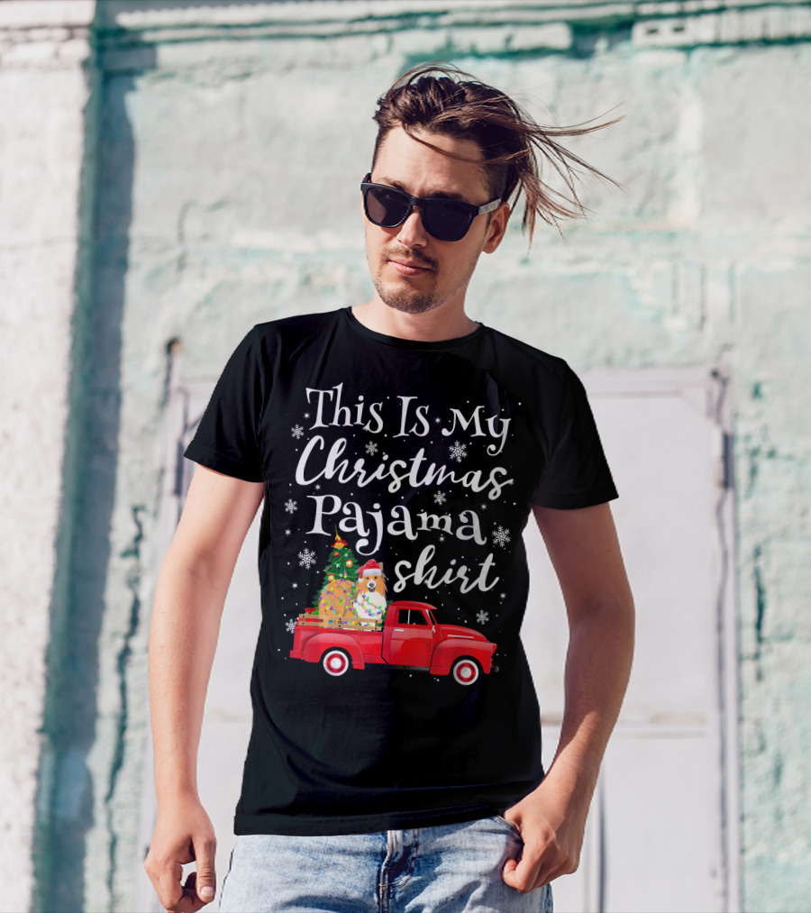 This Is My Christmas Pajama Shirt Santa Sheltie Red Truck Snowflakes T-Shirt