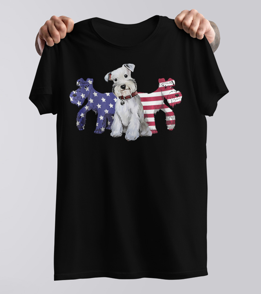 Schnauzer Dog With American Flag Pattern And Stars T-Shirt