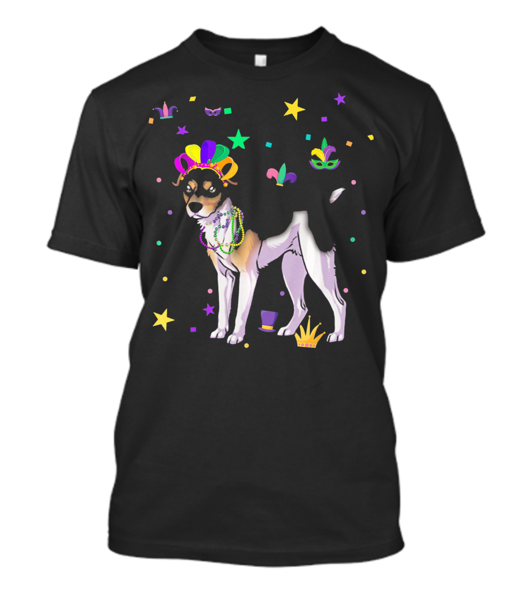 Rat Terrier Dog Mardi Gras Party Mask Beads And Stars T-Shirt