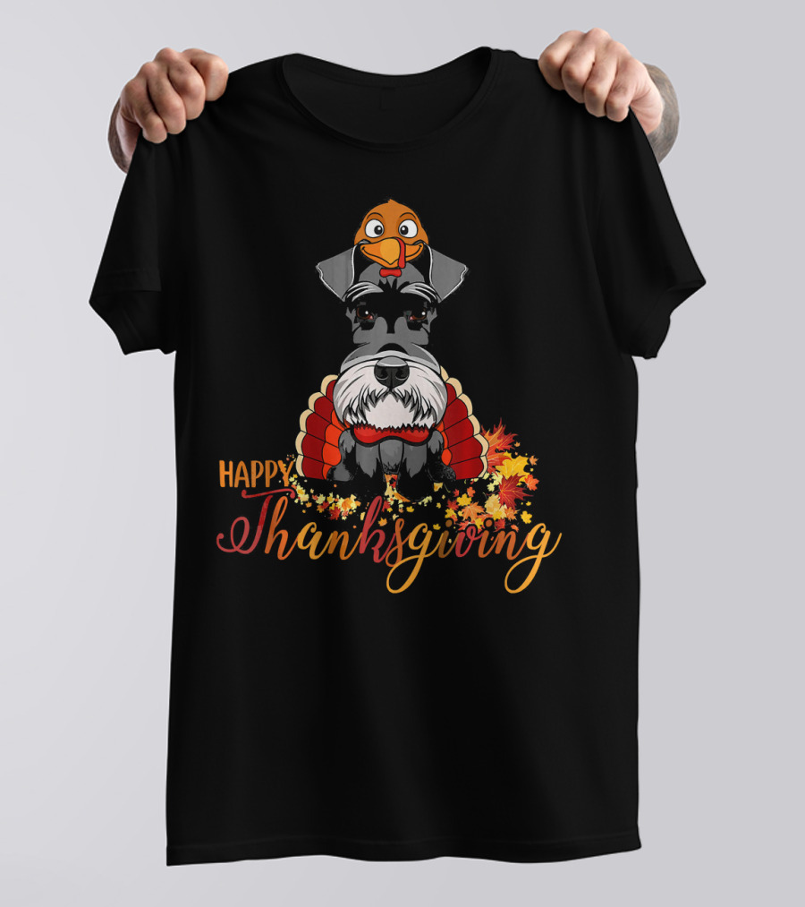 Schnauzer Dogs Happy Thanksgiving Turkey Dish Wine T-Shirt