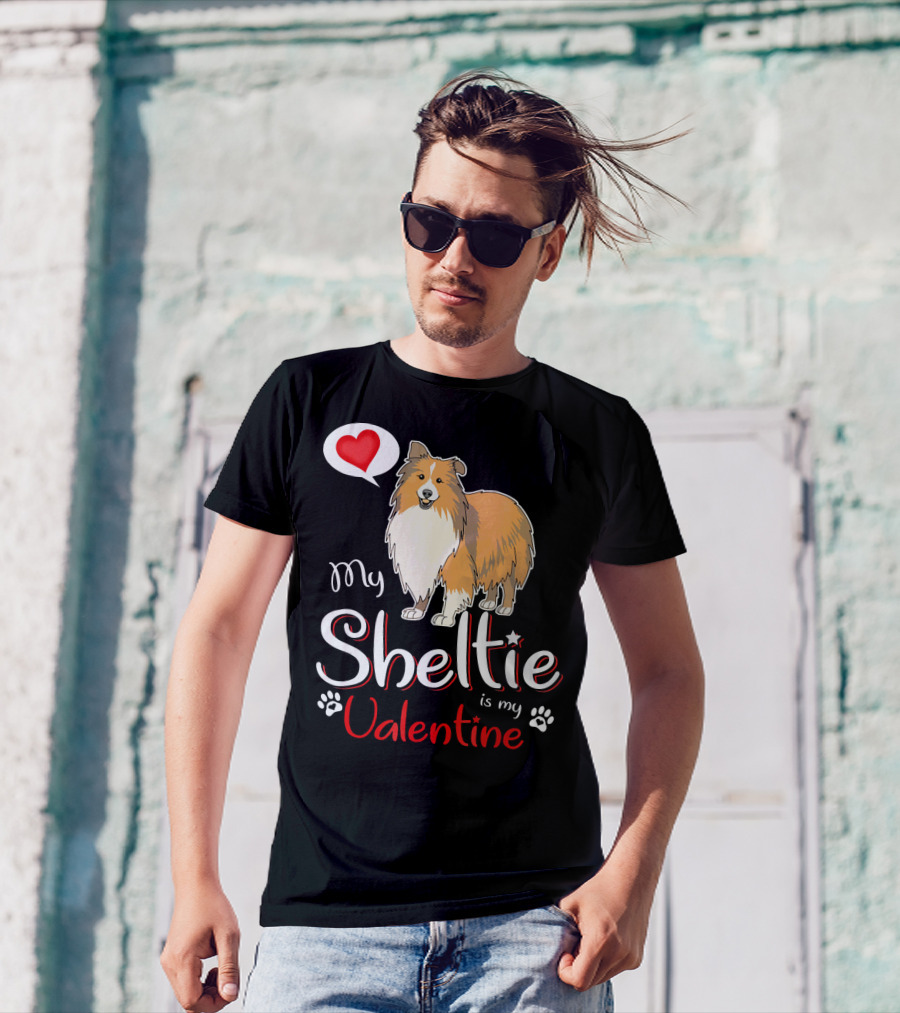 My Sheltie Is My Valentine With Heart And Paw Prints T-Shirt