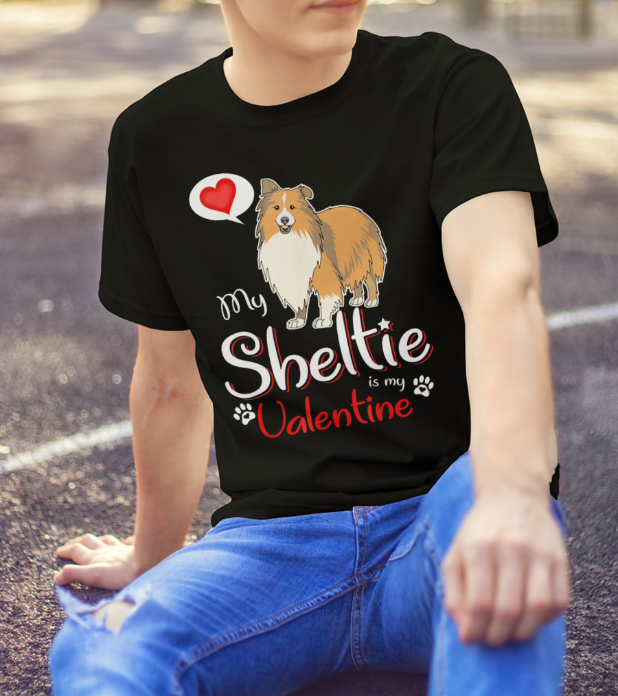 My Sheltie Is My Valentine With Heart And Paw Prints T-Shirt