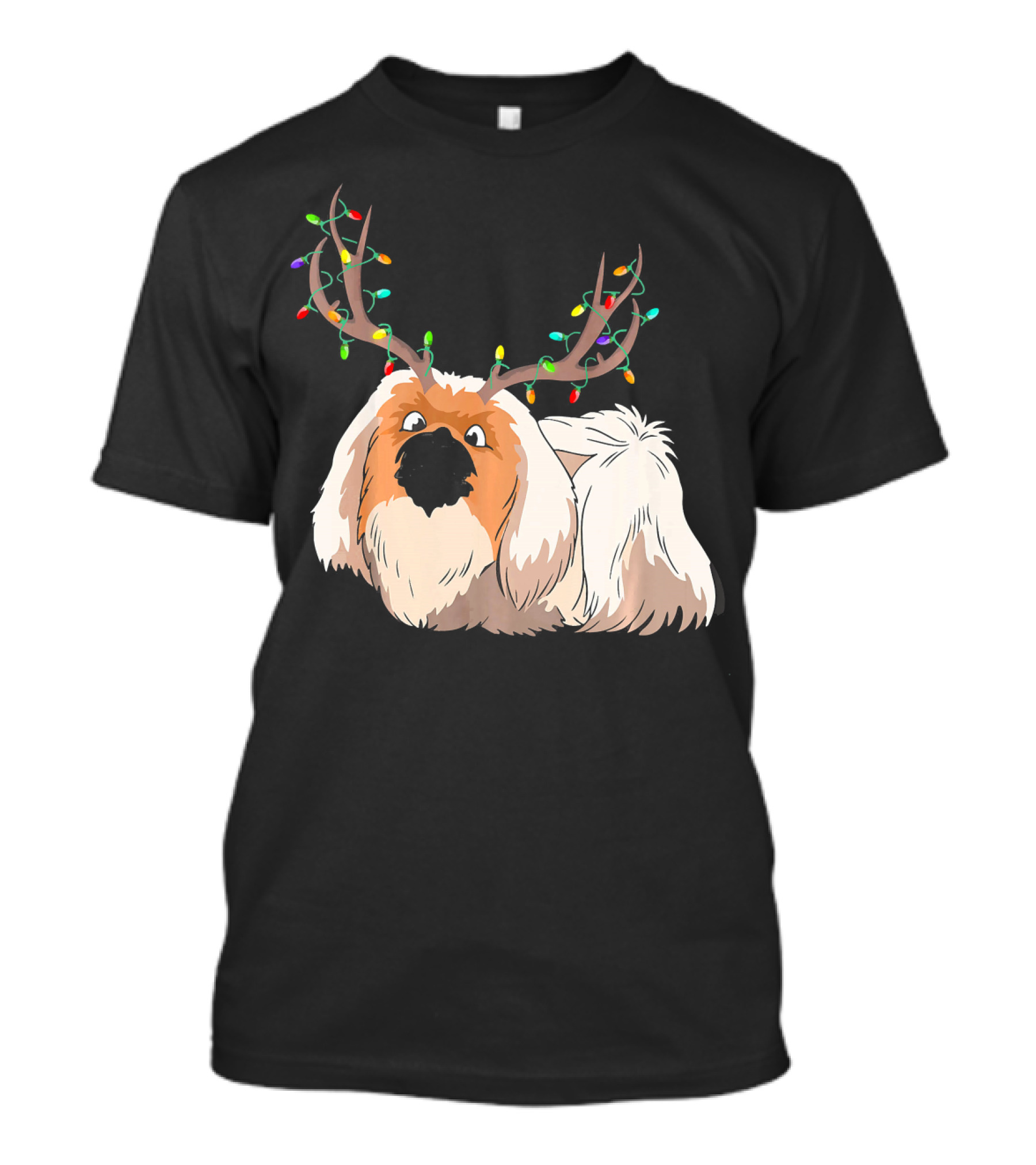 Pekingese Reindeer Horn Christmas Lights Funny Family Mat T-Shirt