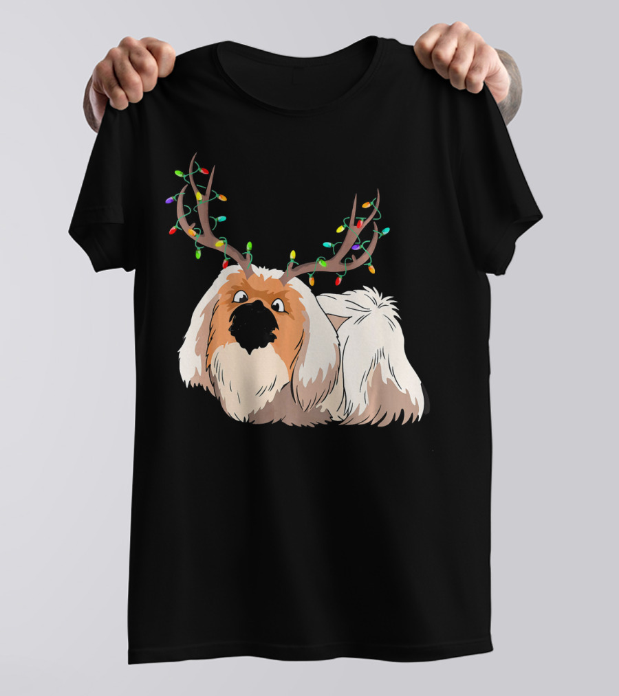 Pekingese Reindeer Horn Christmas Lights Funny Family Mat T-Shirt