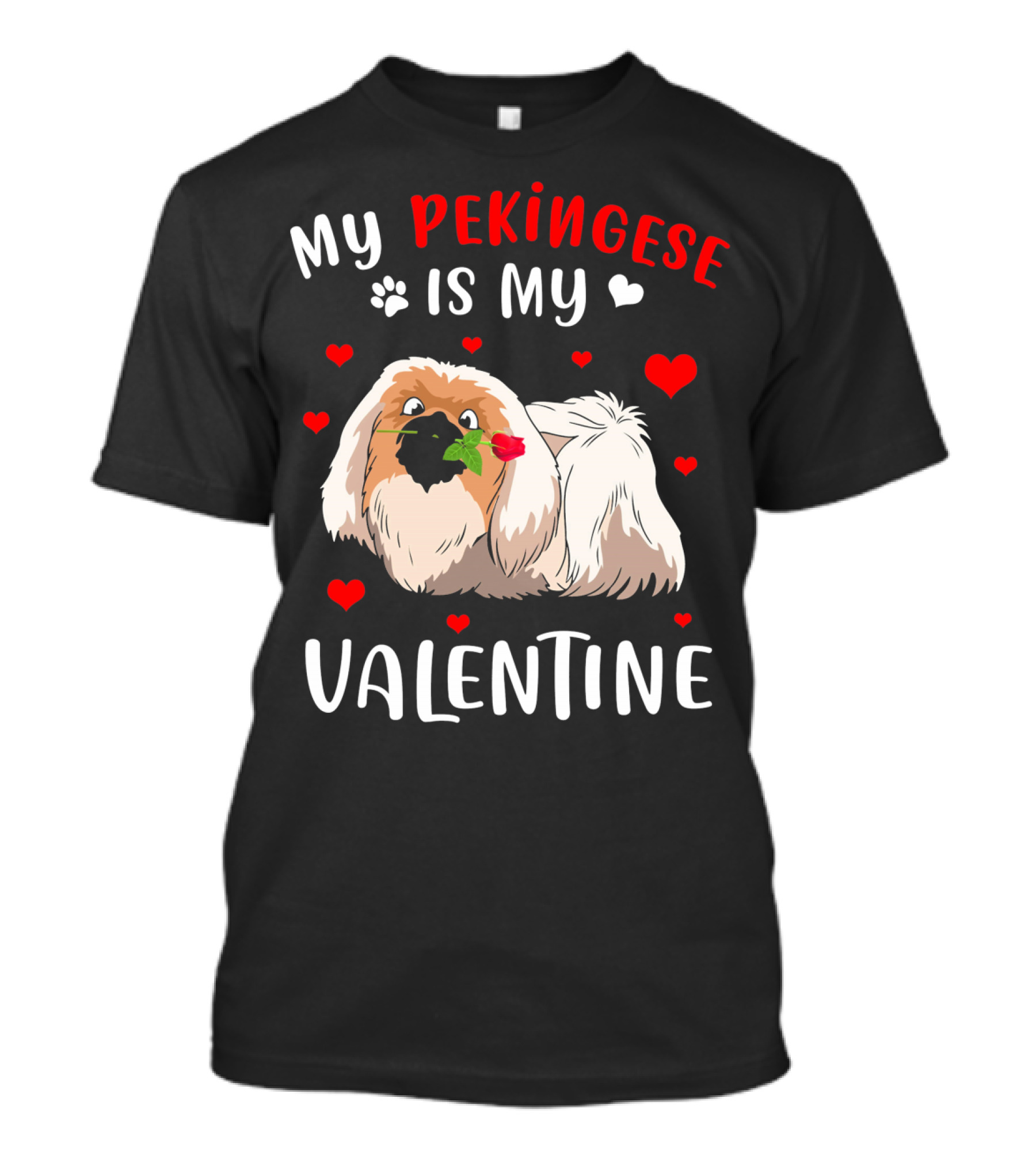 My Pekingese Is My Valentine Hearts And Paw Prints T-Shirt