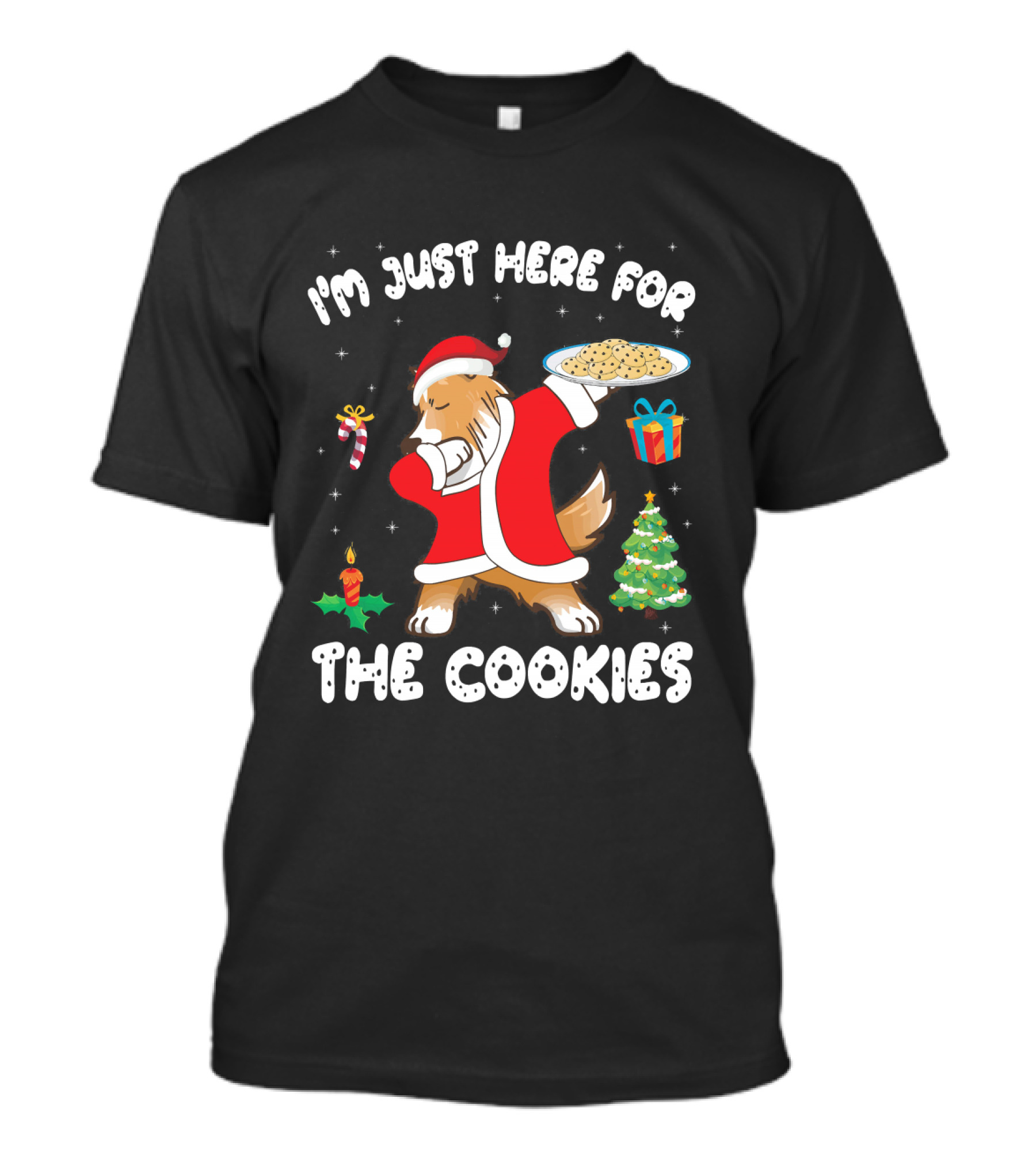 I'm Just Here For The Cookies Sheltie Dog Dabbing Christmas Tree T-Shirt