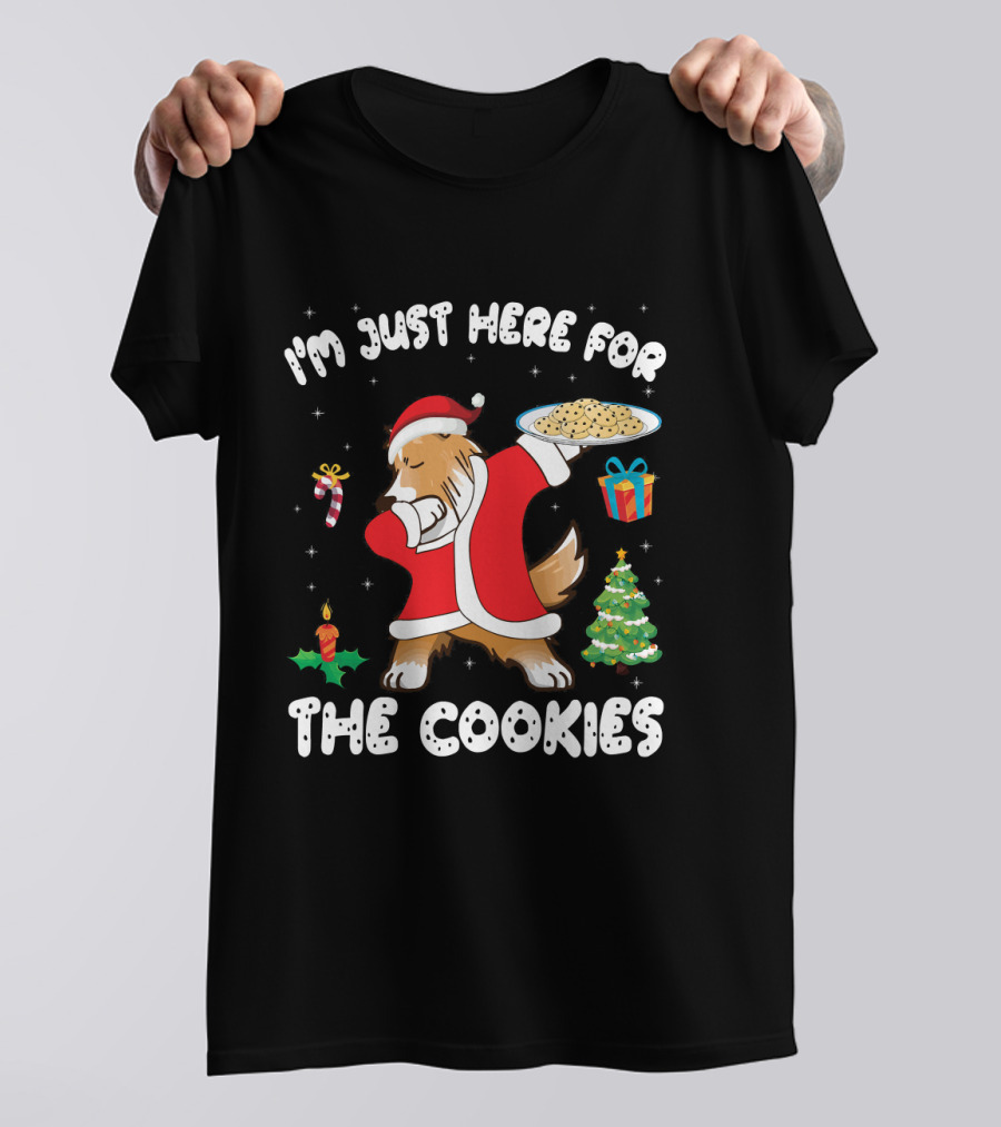 I'm Just Here For The Cookies Sheltie Dog Dabbing Christmas Tree T-Shirt
