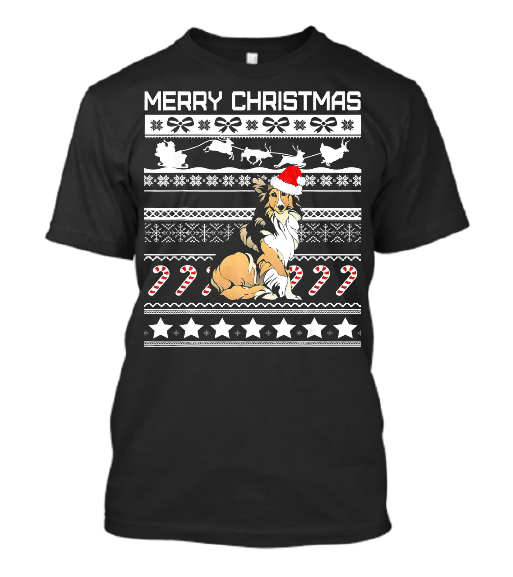 Merry Christmas Sheltie Santa Shetland Sheepdog Ugly T-Shirt