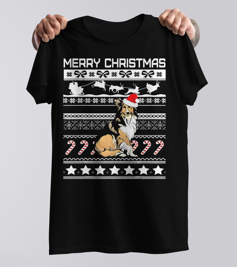 Merry Christmas Sheltie Santa Shetland Sheepdog Ugly T-Shirt