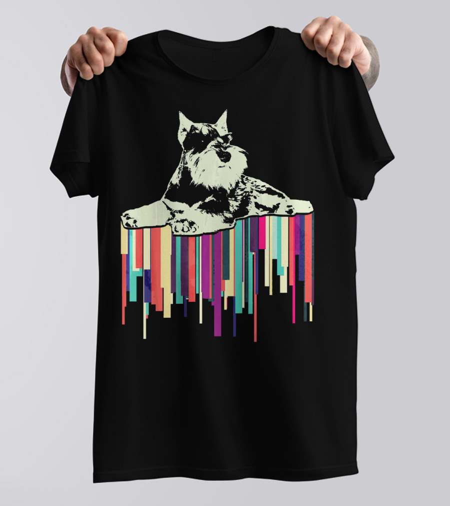 Miniature Schnauzer Over Vibrant Stripes T-Shirt