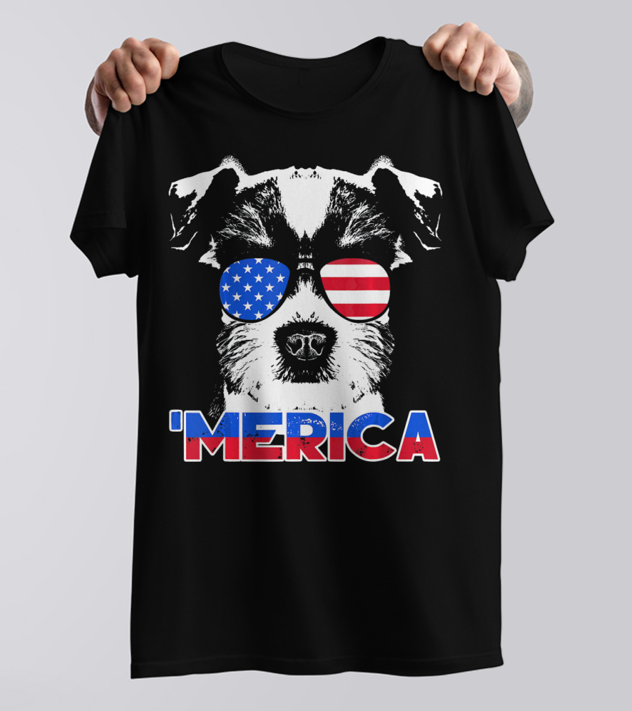Patriot Schnauzer 'Merica USA Flag Sunglasses T-Shirt