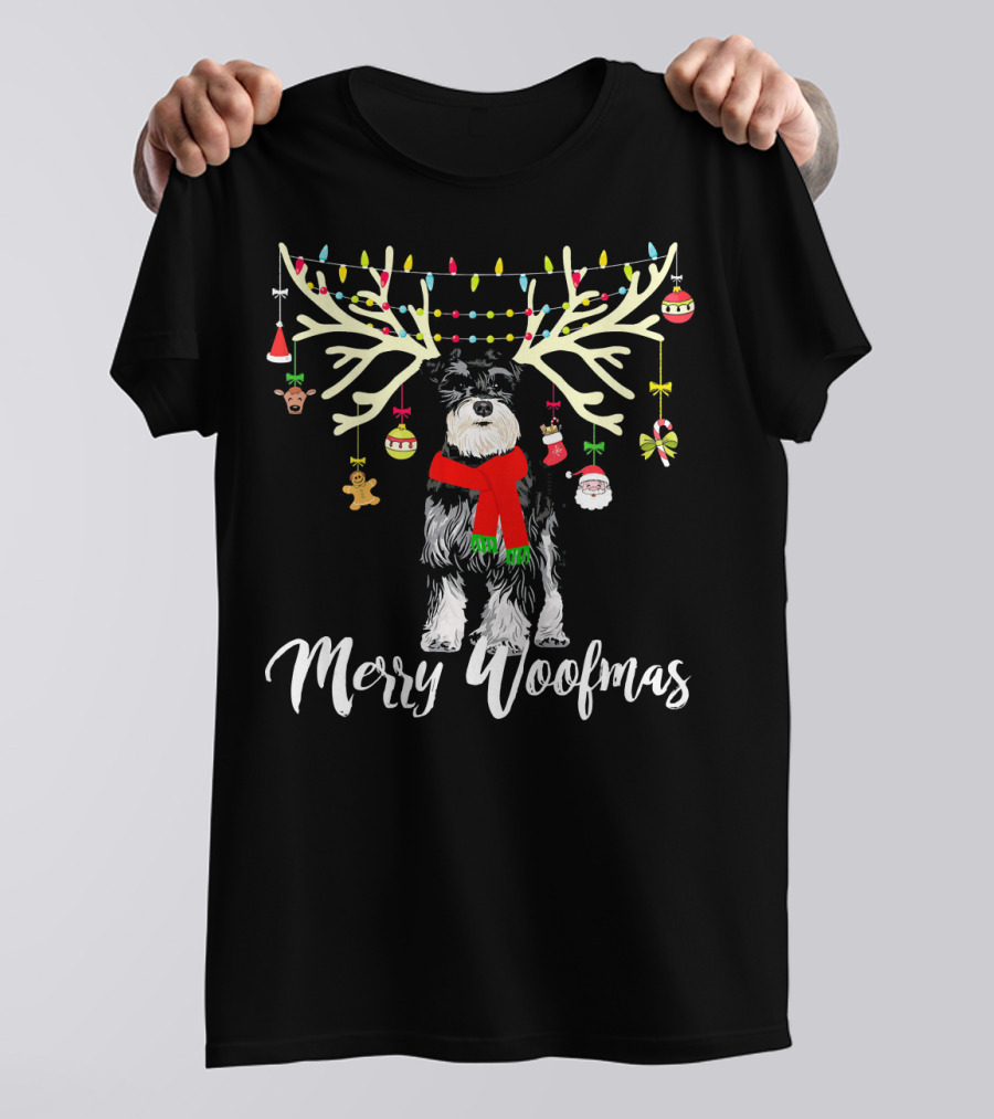 Merry Woofmas Miniature Schnauzer Reindeer Antlers Ornaments T-Shirt