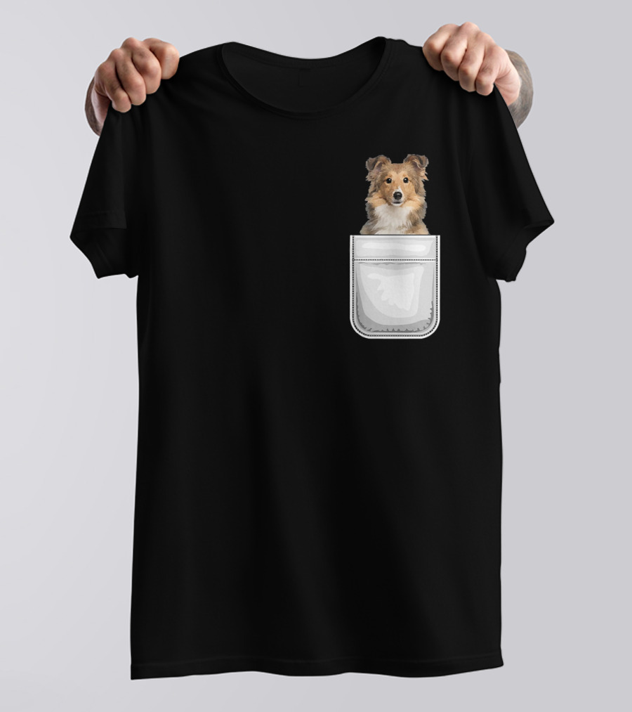 Sheltie Shetland Sheepdog Puppy Dog In Pocket T-Shirt