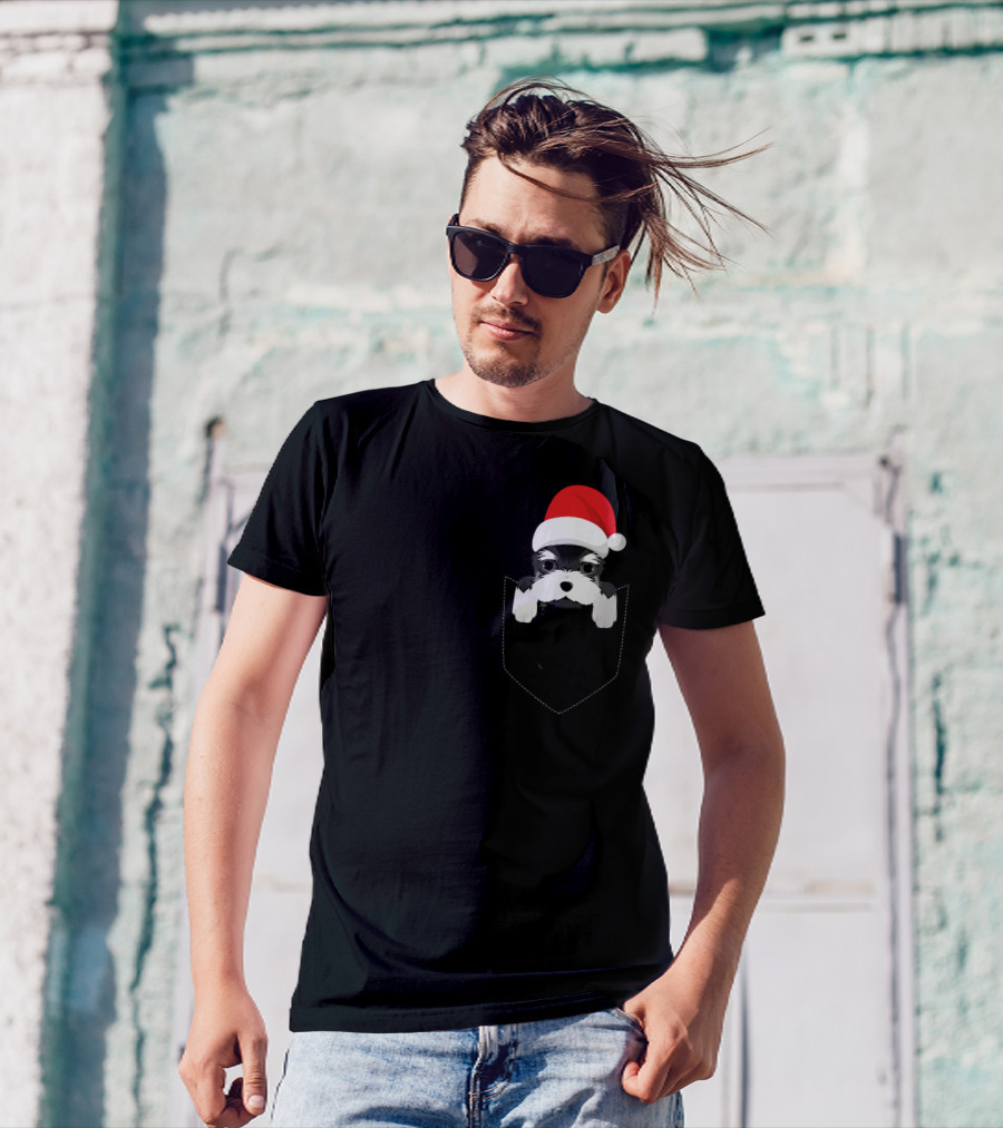 Schnauzer Santa Pocket Funny Dog Chris T-Shirt