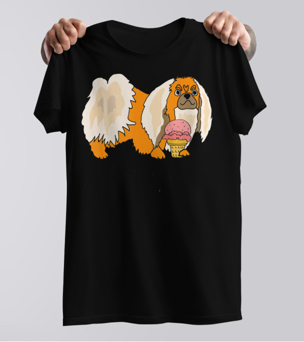 Smileteespetsa Pekingese Eating Ice Cream Funny Dog T-Shirt