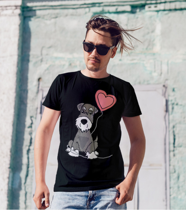 Funny Schnauzer Holding Heart Balloon SmileteesPets T-Shirt