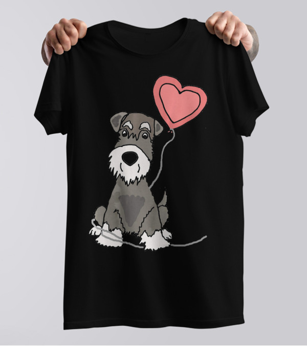 Funny Schnauzer Holding Heart Balloon SmileteesPets T-Shirt